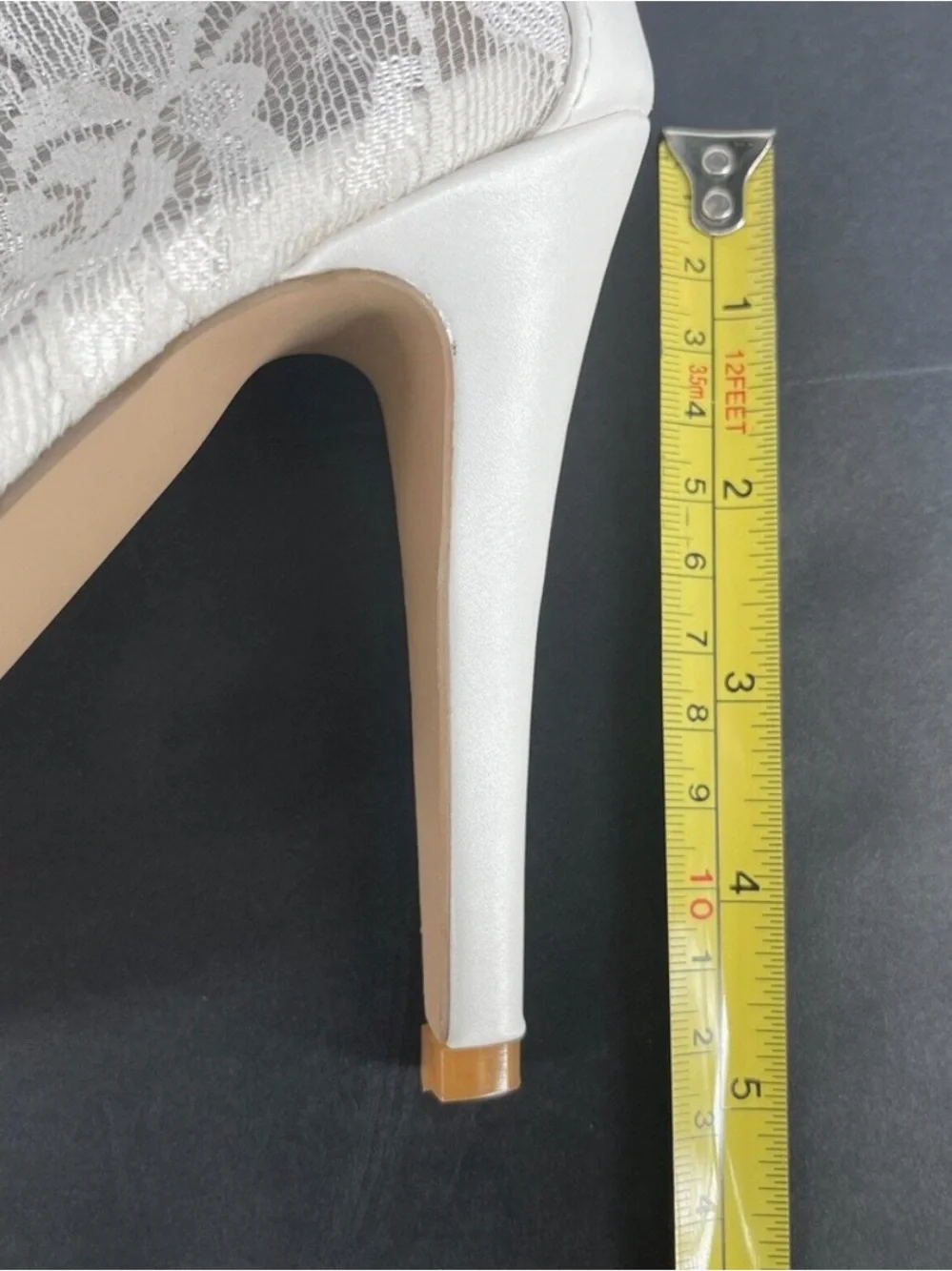 FSJ Ivory Lace Peep-Toe Ribbon Heels